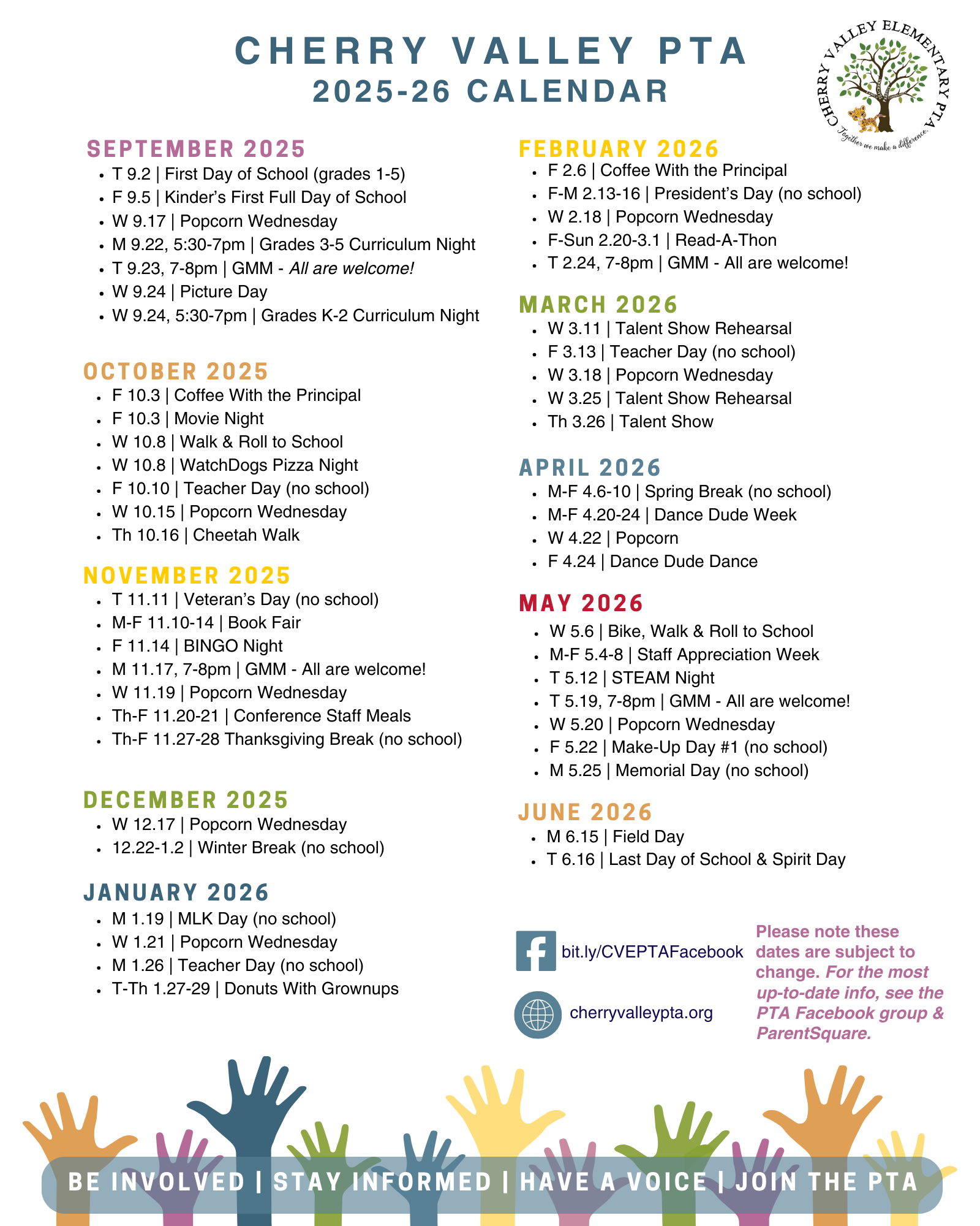 CVE PTA CALENDAR - 2025-26