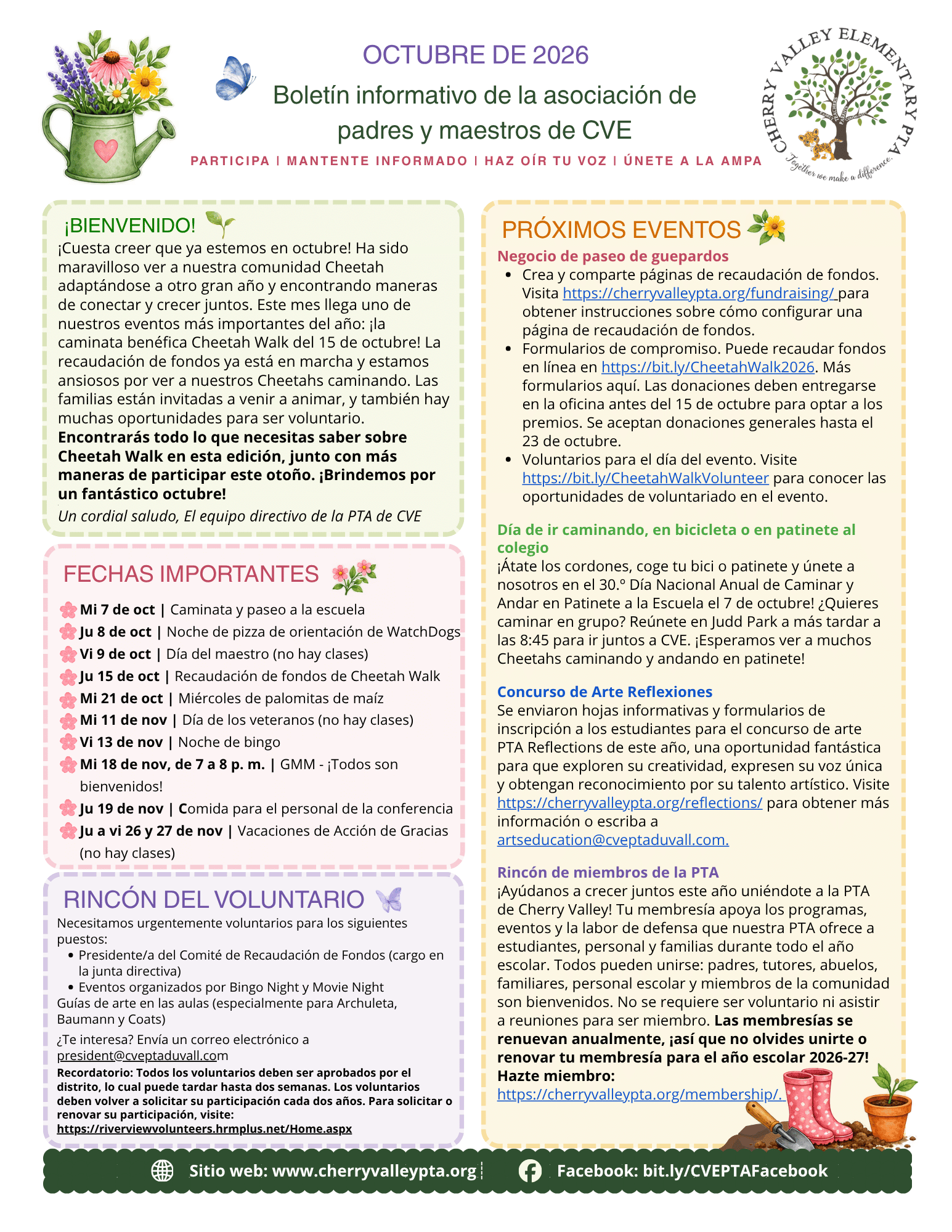 image of oct 2026 pta newsletter in spanish